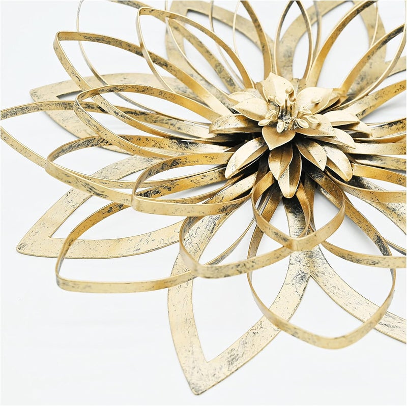 Remenna Metal Flowers Wall Decor, Metal Rustic Wall Art Decoration Farmhouse Wall Decorations Multiple Floral Hanging Decor for Bathroom Living Room Home Office Garden Kitchen (Rustic Gold - 2) - Image 5